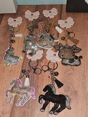 Rhinestone farm Animal Keychains Nwt